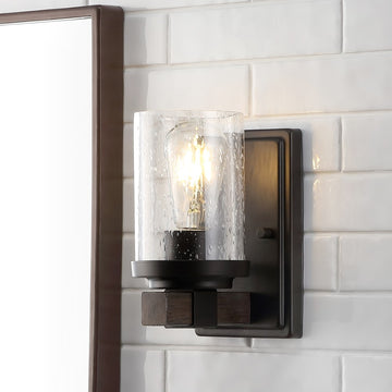Bungalow Iron/Seeded Glass Rustic Farmhouse LED Vanity Light - JONATHAN Y